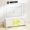 Tv kast met led verlichting, 2 kastdeuren, glazen plank, kabelgaten, voor woonkamer, spaanplaat, wit 4