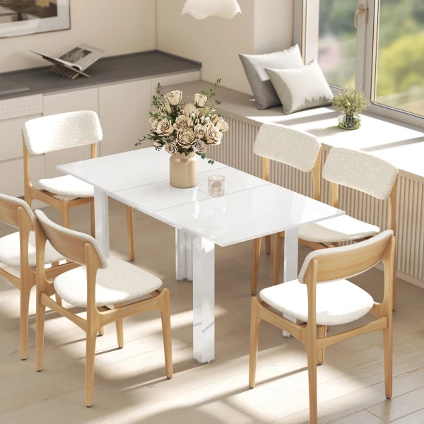 Uitschuifbare eettafel, 120 160 x 70 cm, verstelbare keukentafel voor 4 6 personen, mdf, hoogglans wit 10
