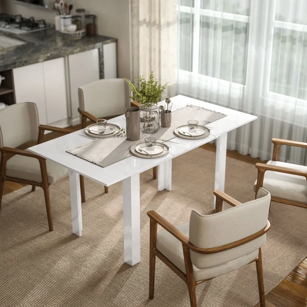 Uitschuifbare eettafel, 120 160 x 70 cm, verstelbare keukentafel voor 4 6 personen, mdf, hoogglans wit 2