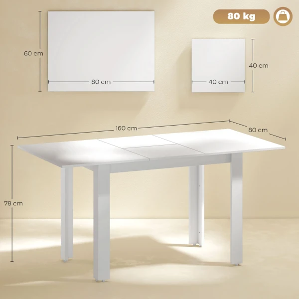 Uitschuifbare eettafel, 120 160 x 70 cm, verstelbare keukentafel voor 4 6 personen, mdf, hoogglans wit 4