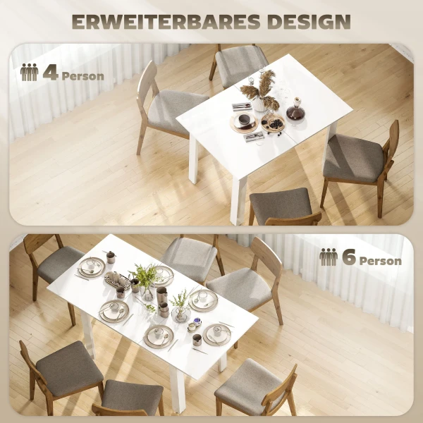 Uitschuifbare eettafel, 120 160 x 70 cm, verstelbare keukentafel voor 4 6 personen, mdf, hoogglans wit 5