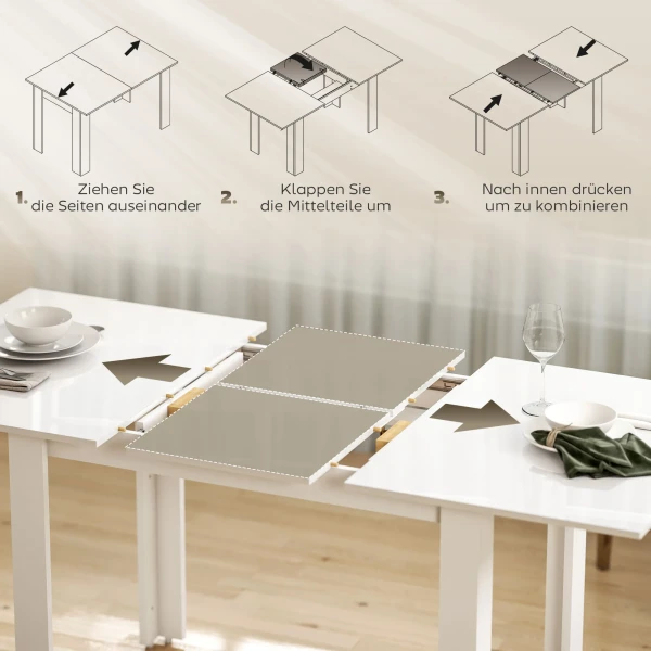 Uitschuifbare eettafel, 120 160 x 70 cm, verstelbare keukentafel voor 4 6 personen, mdf, hoogglans wit 6