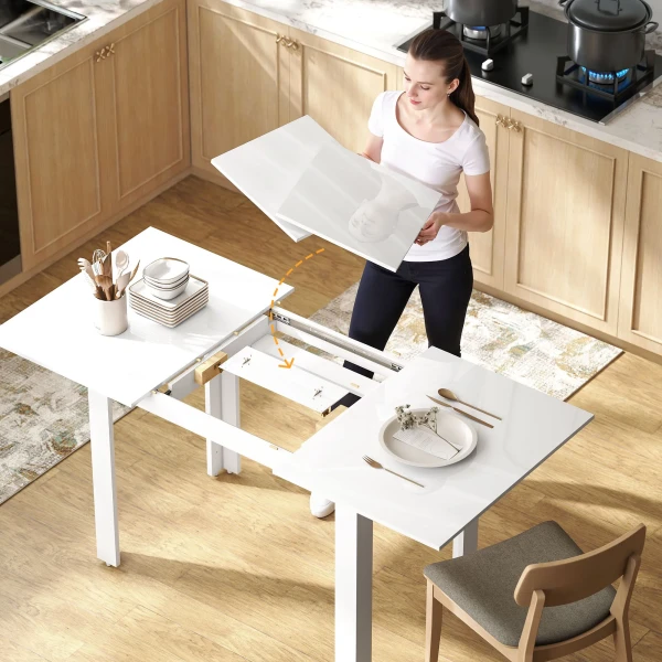 Uitschuifbare eettafel, 120 160 x 70 cm, verstelbare keukentafel voor 4 6 personen, mdf, hoogglans wit 8