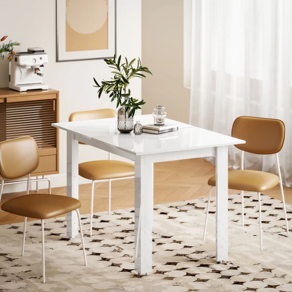 Uitschuifbare eettafel, 120 160 x 70 cm, verstelbare keukentafel voor 4 6 personen, mdf, hoogglans wit 9