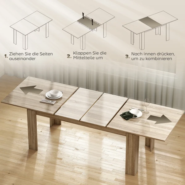 Uitschuifbare eettafel, uitbreidbaar van 180 naar 260 cm, voor 6 10 personen, hout 6
