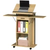Verrijdbaar podiumstandaard, spreekgestoelte met opvouwbare zijvleugels, laptop tafel met lade en planken, eikenhout look 1