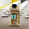 Verrijdbaar podiumstandaard, spreekgestoelte met opvouwbare zijvleugels, laptop tafel met lade en planken, eikenhout look 2
