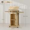 Verrijdbaar podiumstandaard, spreekgestoelte met opvouwbare zijvleugels, laptop tafel met lade en planken, eikenhout look 4