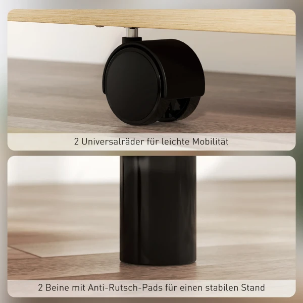 Verrijdbaar podiumstandaard, spreekgestoelte met opvouwbare zijvleugels, laptop tafel met lade en planken, eikenhout look 8