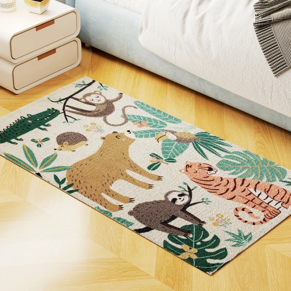 Vlies tapijt met jungle patroon, onderhoudsvriendelijk, crème wit+kleurrijk 9