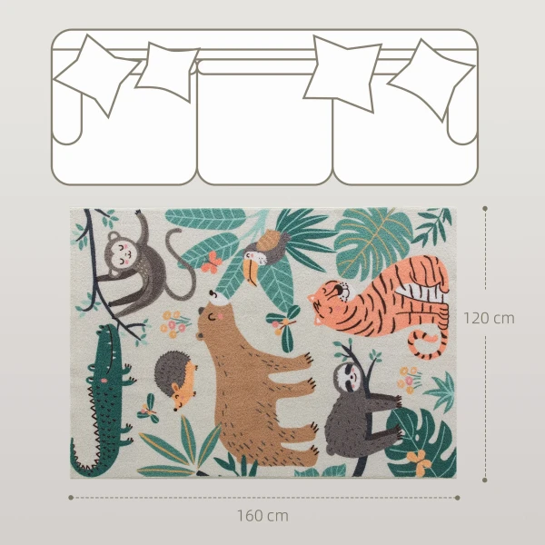 Vlies tapijt met jungle patroon, onderhoudsvriendelijk, crèmewit+kleurrijk 4