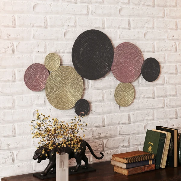 Wanddecoratie set in schijfontwerp, 8 metalen schijven, veelzijdig inzetbaar, meerkleurig 10