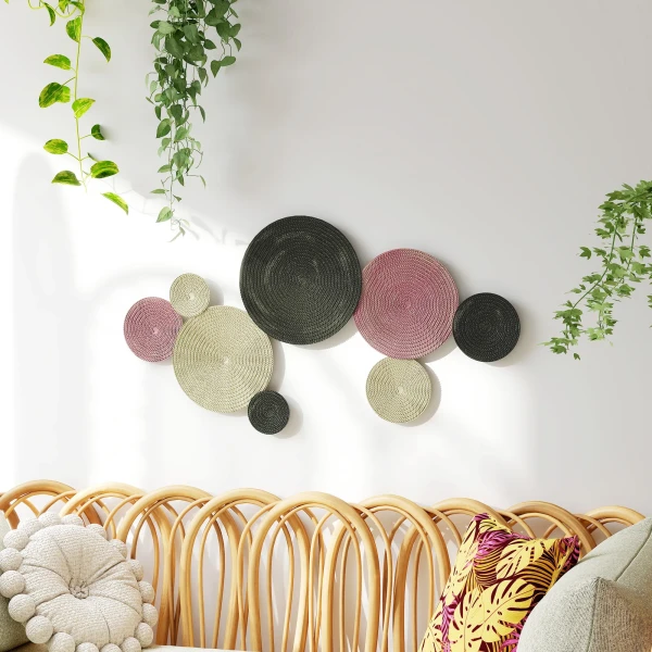 Wanddecoratie set in schijfontwerp, 8 metalen schijven, veelzijdig inzetbaar, meerkleurig 2