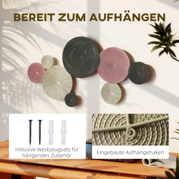 Wanddecoratie set in schijfontwerp, 8 metalen schijven, veelzijdig inzetbaar, meerkleurig 6