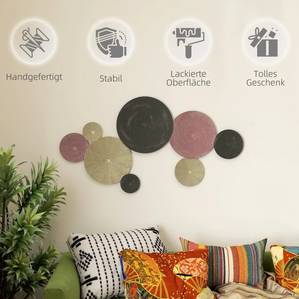 Wanddecoratie set in schijfontwerp, 8 metalen schijven, veelzijdig inzetbaar, meerkleurig 7