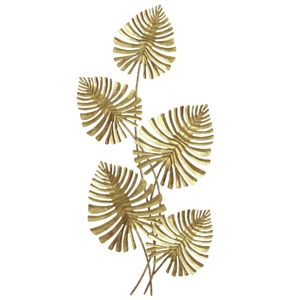 Wanddecoratieset van metaal, gelakte oppervlakte, bladvorm, goudkleurig 1