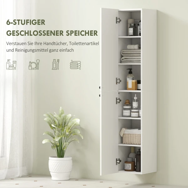 Wandgemonteerde badkamerkast, gelakte oppervlakte, 6 planken, mdf, wit 7