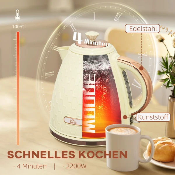 Waterkoker, 2200w, kijkvenster, filter, snelkoker, beige 5
