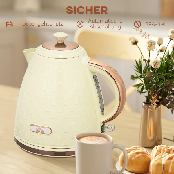 Waterkoker, 2200w, kijkvenster, filter, snelkoker, beige 7