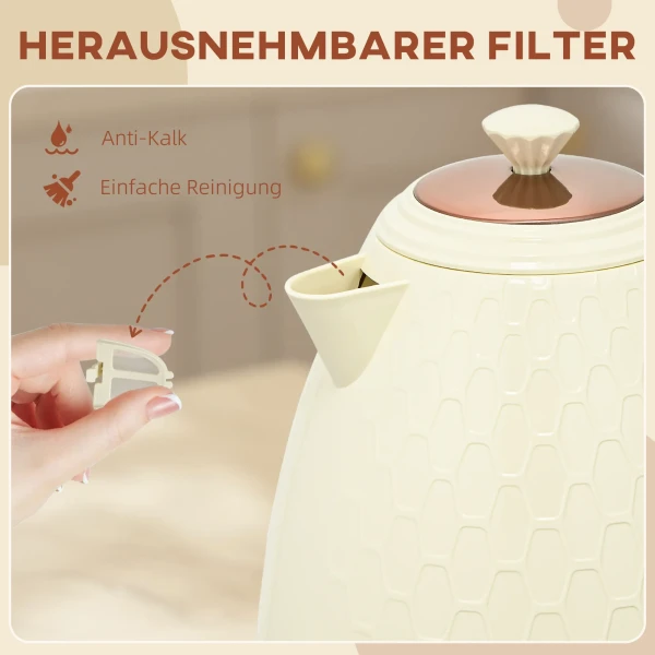 Waterkoker, 2200w, kijkvenster, filter, snelkoker, beige 8