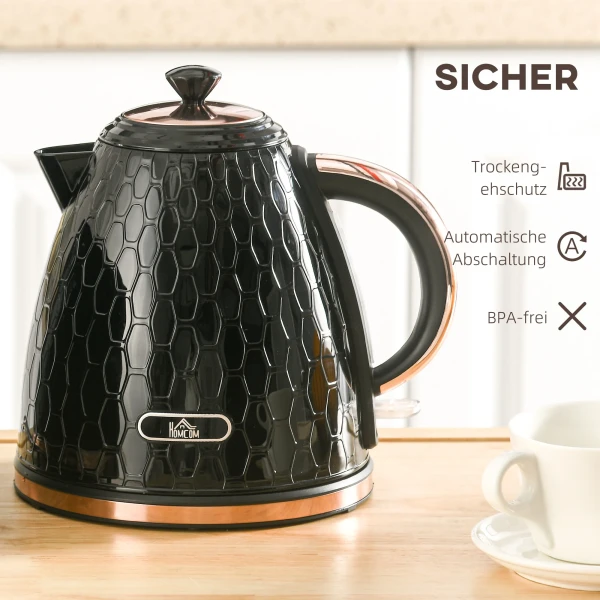 Waterkoker, 2200w, kijkvenster, filter, snelkoker, zwart 7
