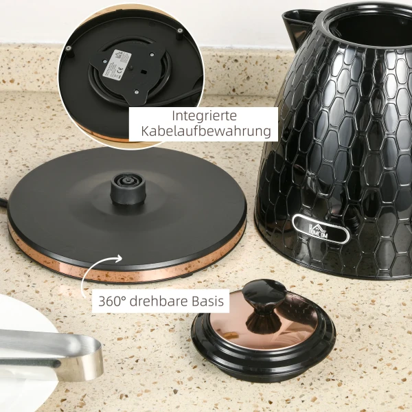 Waterkoker, 2200w, kijkvenster, filter, snelkoker, zwart 9