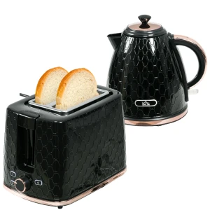 Waterkoker en broodrooster set, 1,7 l, verschillende modi, led indicatoren, zwart 1