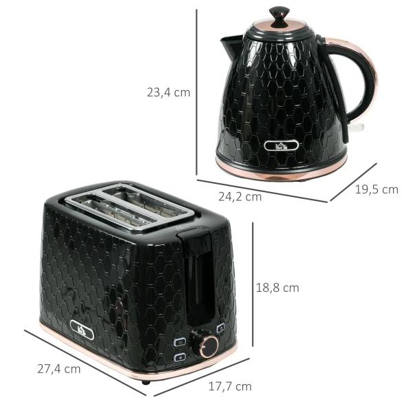 Waterkoker en broodrooster set, 1,7 l, verschillende modi, led indicatoren, zwart 4