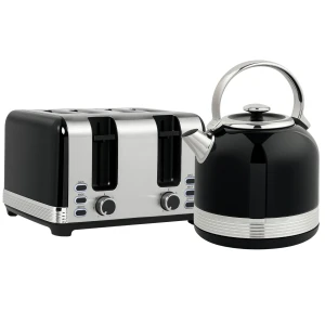 Waterkoker en broodrooster set, 7 bruiningsniveaus, 1,7 l, kunststof, roestvrij staal, zwart 1