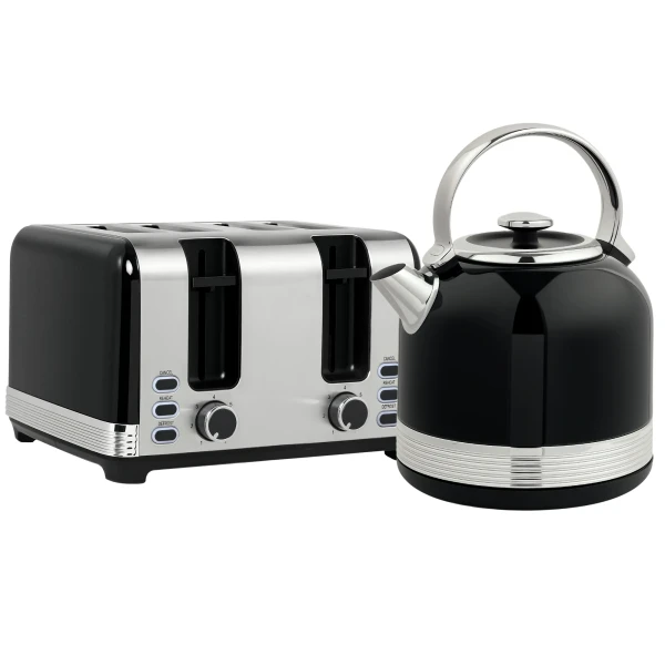 Waterkoker en broodrooster set, 7 bruiningsniveaus, 1,7 l, kunststof, roestvrij staal, zwart 1