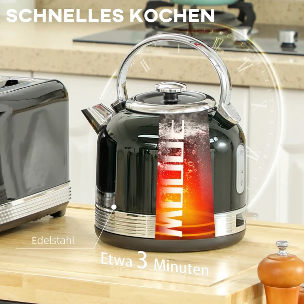 Waterkoker en broodrooster set, 7 bruiningsniveaus, 1,7 l, kunststof, roestvrij staal, zwart 5