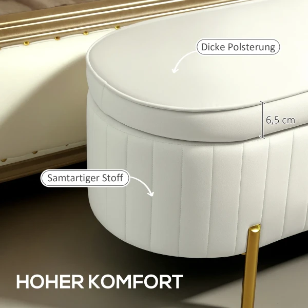 Zitbank met klapdeksel en opbergruimte, stoffen bekleding, metaal, crèmewit+goudkleurig 5