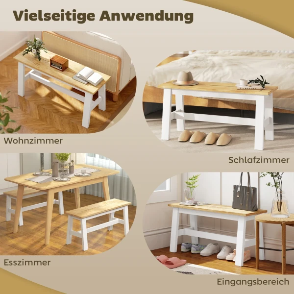 Zitbank voor 2, houten bank in eikenlook, stabiliserende dwarsbalk, voor woonkamer, eetkamer, hal, rubberhout, wit 6