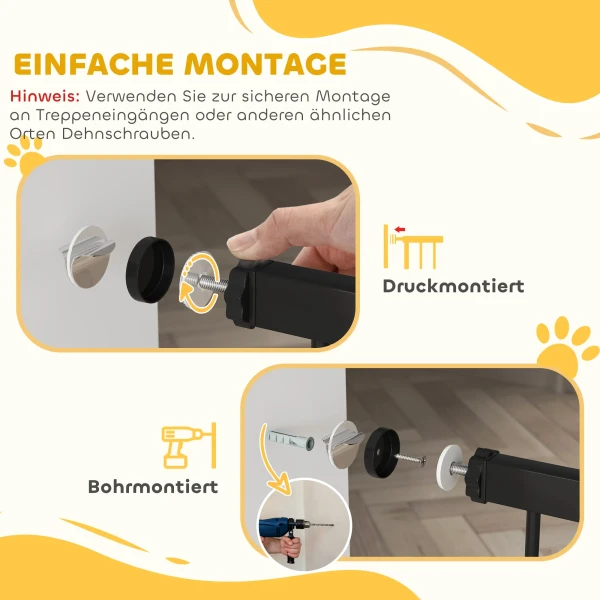 106 cm hoog huisdierhek met aanpasbare breedte, geïntegreerde kattendeur, voor trappen en deurkozijnen, zwart 6