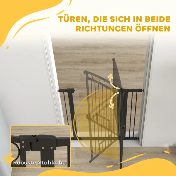106 cm hoog huisdierhek met aanpasbare breedte, geïntegreerde kattendeur, voor trappen en deurkozijnen, zwart 8