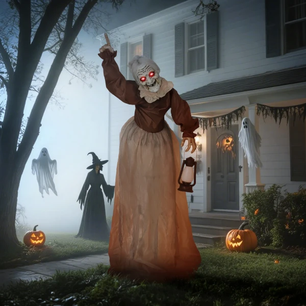 150 cm halloween decoratie halloween heks met led verlichting, geluidsfunctie verstelbare armen, hoofd 10