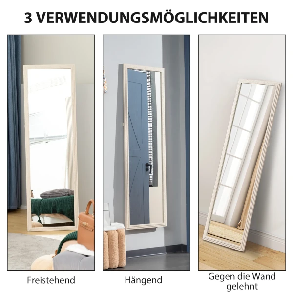 160 x 50 cm volledige lichaamsspiegel, veelzijdig te gebruiken, rechthoekig ontwerp met frame, wit 6