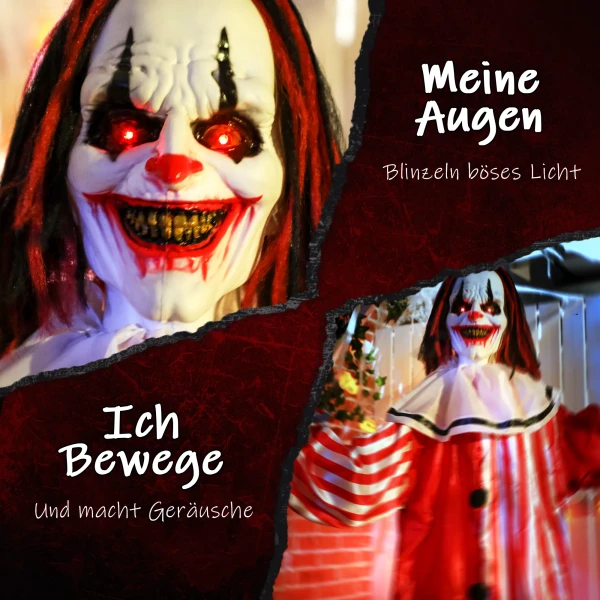 165 cm halloween decoratie halloween clown met led verlichting, geluidsfunctie lichaamseffect 5