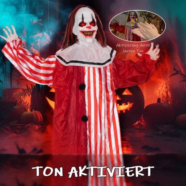 165 cm halloween decoratie halloween clown met led verlichting, geluidsfunctie lichaamseffect 6
