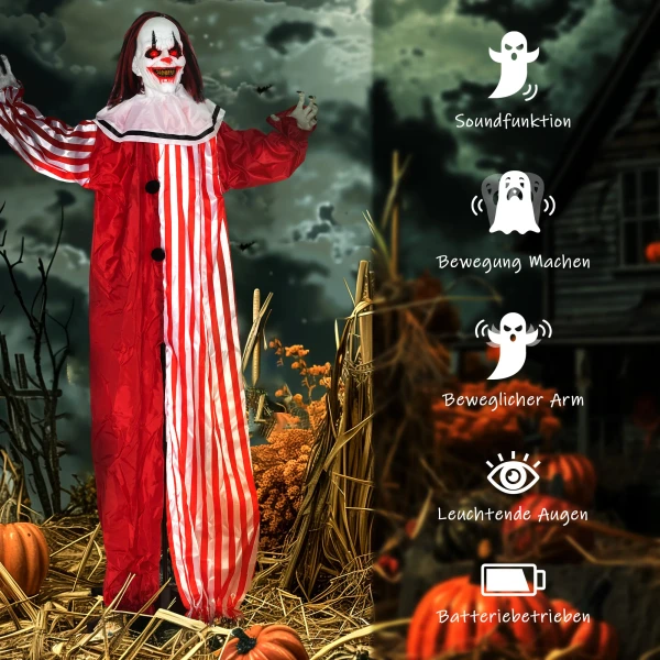 165 cm halloween decoratie halloween clown met led verlichting, geluidsfunctie lichaamseffect 7