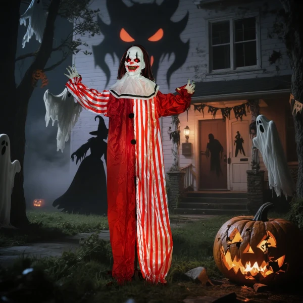165 cm halloween decoratie halloween clown met led verlichting, geluidsfunctie lichaamseffect 9