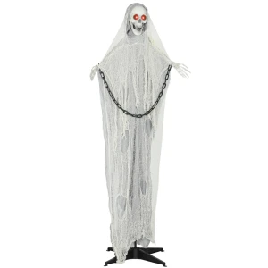 183cm halloween decoratie halloween magere hein met led verlichting, geluidsfunctie, voordeur decoratie met verstelbare armen, hoofd, tuin decoratiefiguur op ware grootte voor feest 1