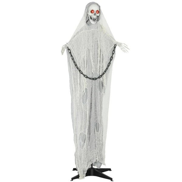 183cm halloween decoratie halloween magere hein met led verlichting, geluidsfunctie, voordeur decoratie met verstelbare armen, hoofd, tuin decoratiefiguur op ware grootte voor feest 1