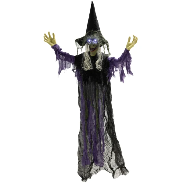 183cm halloween decoratie hangende halloween heks met led verlichting, geluidsfunctie verstelbare armen, mond 1