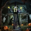 183cm halloween decoratie hangende halloween heks met led verlichting, geluidsfunctie verstelbare armen, mond 2