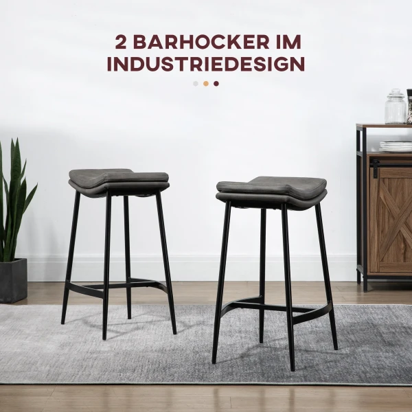 2 delige set barkrukken, gestoffeerde zitplaatsen, stalen frame, 120 kg draagvermogen, grijs 5