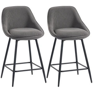 2 delige set barkrukken met corduroy bekleding en stalen poten, gestoffeerde stoelen voor keukeneiland, eetkamer, grijs 1
