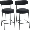 2 delige set barkrukken met gestoffeerde zitting en voetensteun, fleece hoes, metalen frame, zwart 1