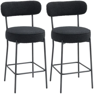 2 delige set barkrukken met gestoffeerde zitting en voetensteun, fleece hoes, metalen frame, zwart 1
