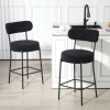 2 delige set barkrukken met gestoffeerde zitting en voetensteun, fleece hoes, metalen frame, zwart 2